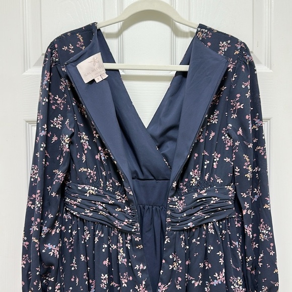Gal Meets Glam Kelsey Long Sleeve Floral Blue Midi Dress Size 6 - Picture 10 of 10